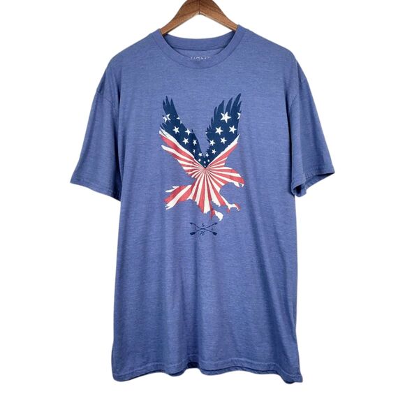 Mens XXL "HOME OF THE BRAVE" Blue Patriotic Soft Cotton Blend Short Sleeve Shirt - Picture 6 of 12